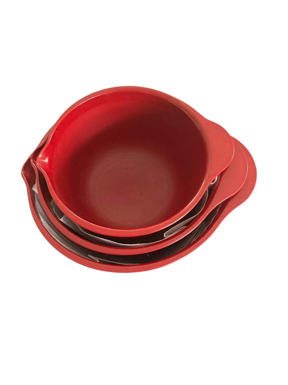 KitchenAide Set of 3 Nesting Bowls Spouts Gripper Bottom Dark Red 2.5~3.5~4.5QT